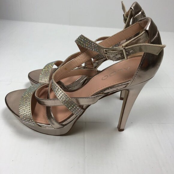 ALDO Rose Gold Dress Sandals - Women's Sz 9 High Heel Strappy Narciso Sexy Bling - Picture 5 of 8